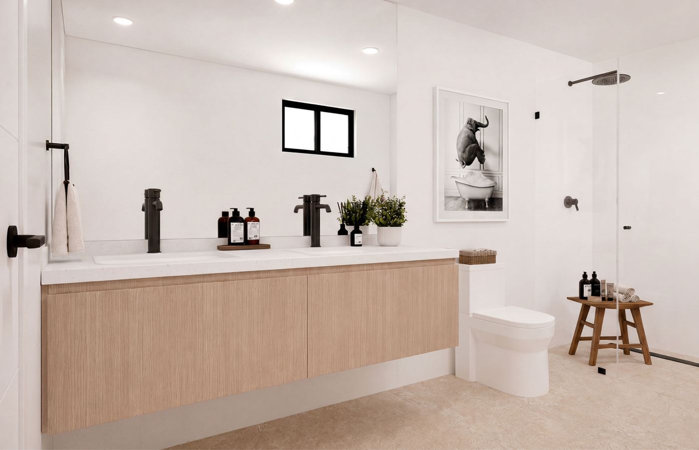 Baño principal con ducha de vidrio templado en Casuarinas 339