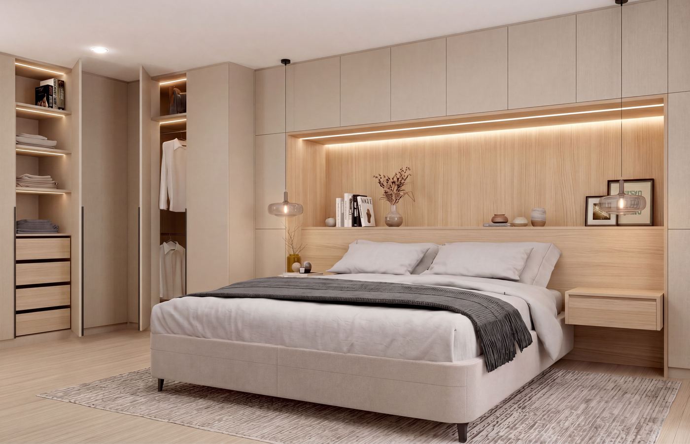 Dormitorio principal, opción 2: clóset puente cabecera
