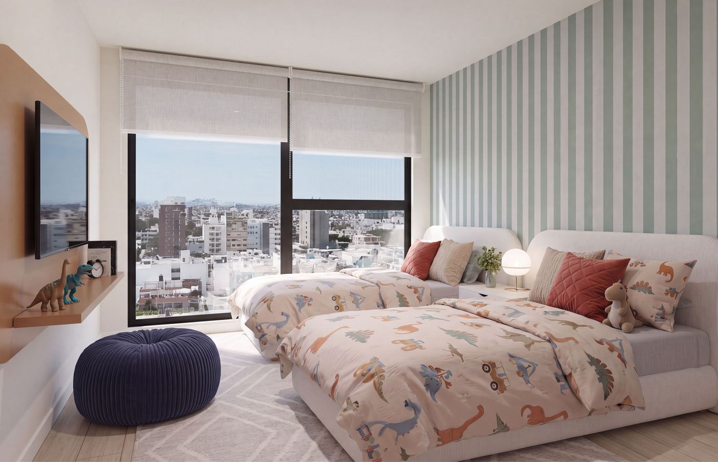 Dormitorio secundario con dos camas en Casuarinas 339